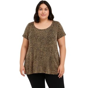 🐆 Leopard Print Tunic Top – Short Sleeve, Soft Stretch Knit 1X